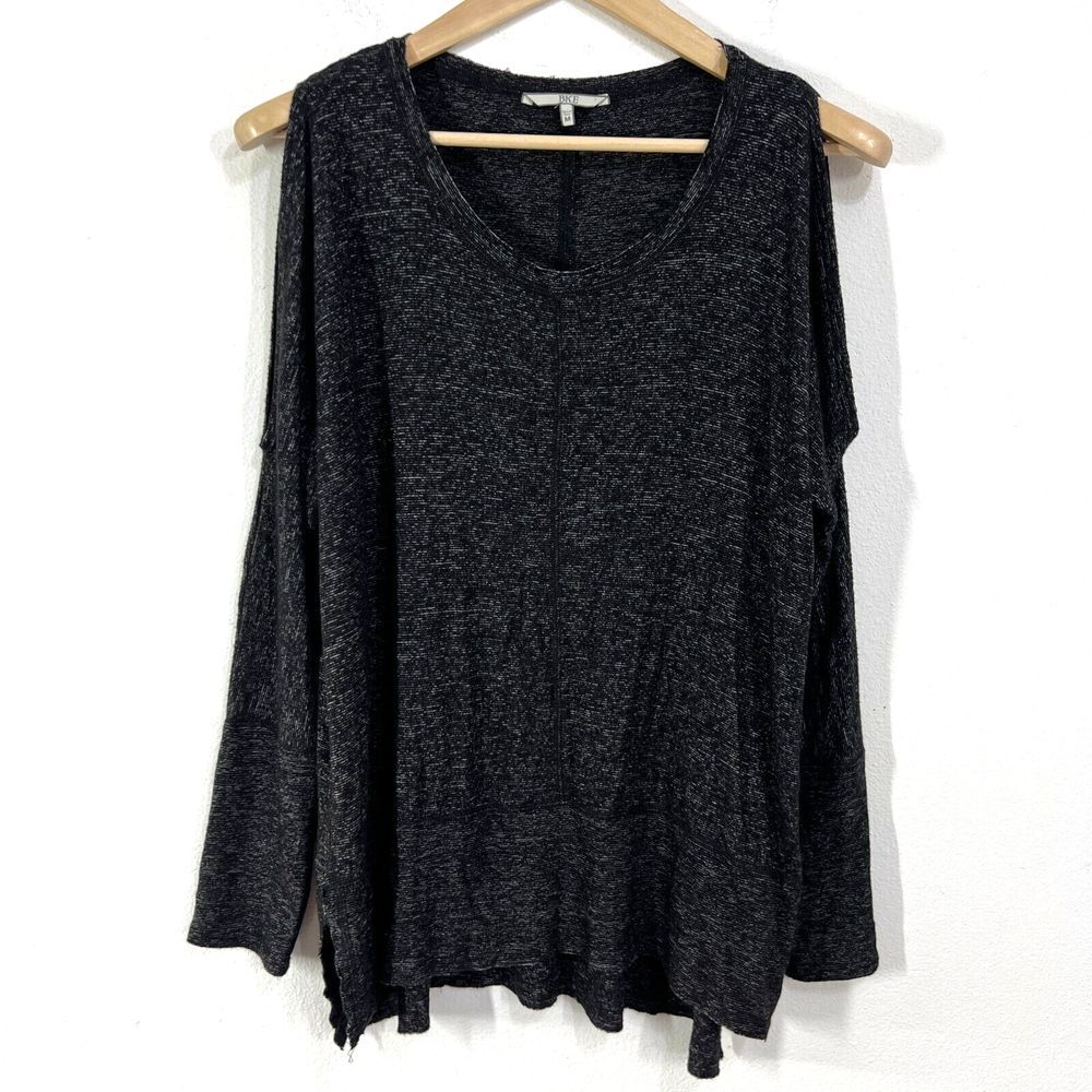 BKE lounge Cold Shoulder Top Womens MD Shirts Blouses Heather Black Jersey Knit - Picture 1 of 12
